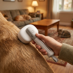 Rechargeable Vibration Pet Grooming Brush — Light Grey, 223*93*60.5mm